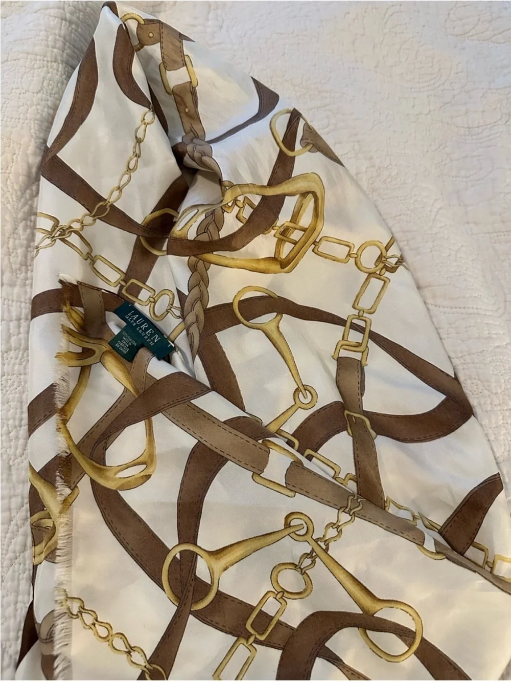 LAUREN Ralph Lauren Brown & Gold Chain-Print Silk Scarf